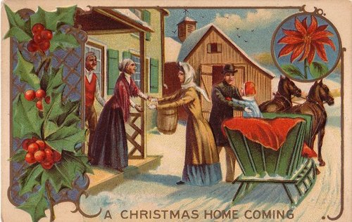 Victorian Christmas Home Coming Greeting Card - Vintage Holiday