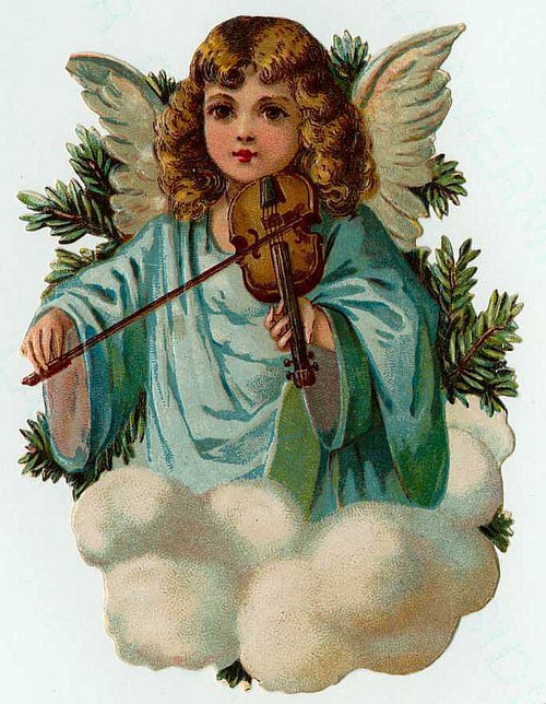 Victorian Angel Playing Violin Die-Cut Greeting Card