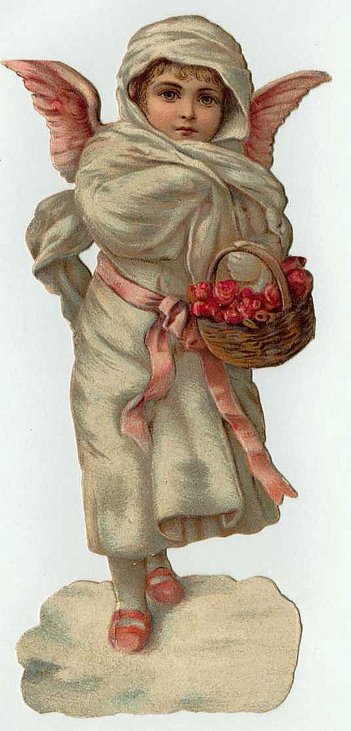 Victorian Angel Die-Cut Greeting Card with Winter Clothing