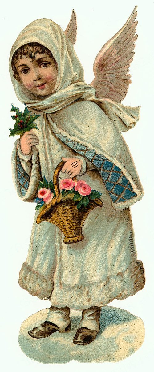 Victorian Angel Christmas Card Die-Cut with Holly & Flowers