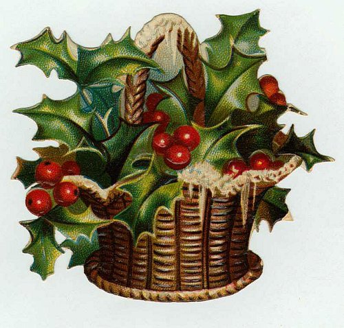 Victorian Holly & Berries Die-Cut Basket Christmas Card