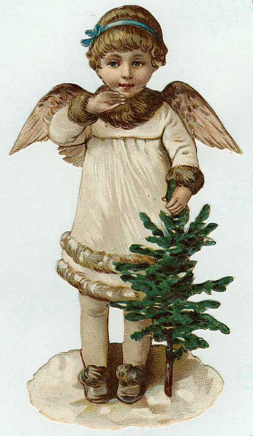 Victorian Christmas Angel with Small Christmas Tree Greeting Card