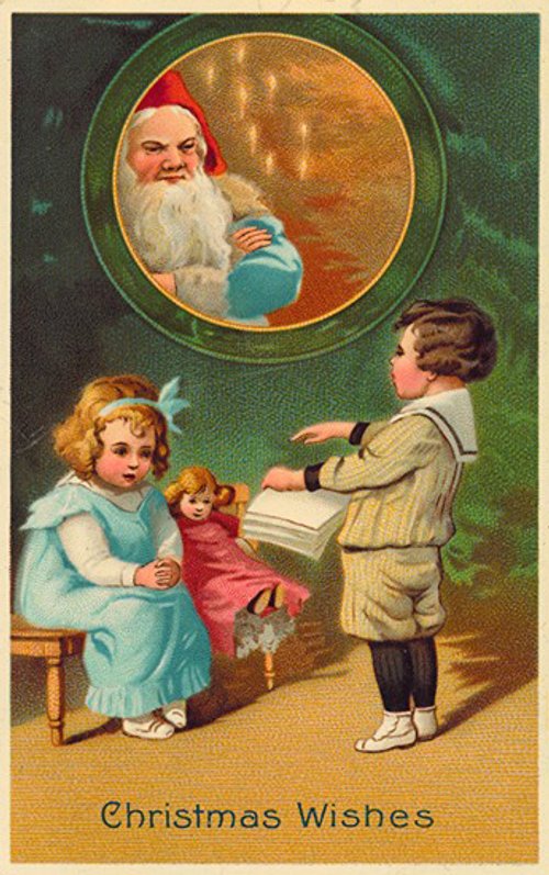Victorian Christmas Wishes Greeting Card with Santa & Children