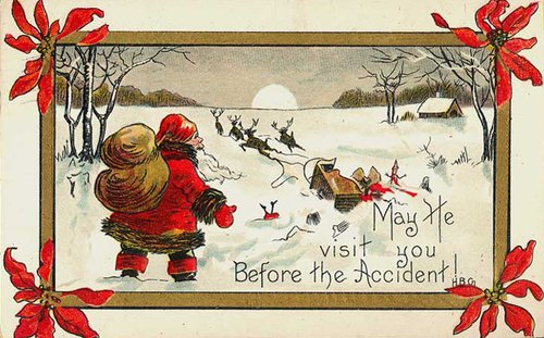 Vintage Christmas Card Santa Winter Accident Holiday Greeting