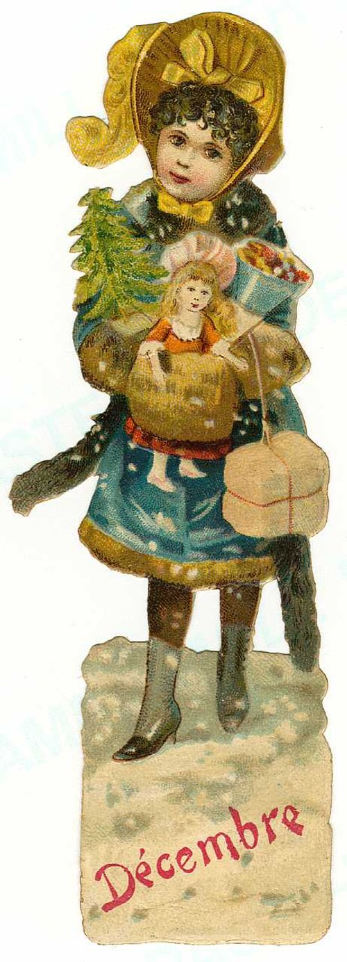 Victorian Décembre Die-Cut Girl with Doll Greeting Card