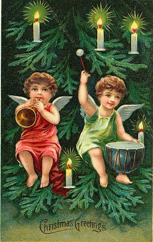 Victorian Christmas Angels with Instruments Greeting Card