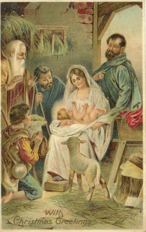 Victorian Christmas Greeting Card Nativity Scene