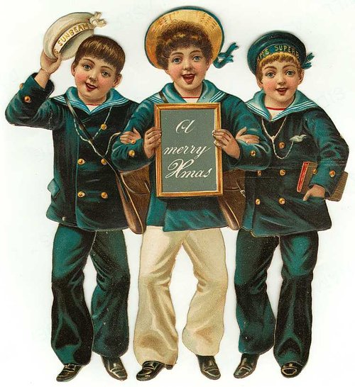 Vintage Edwardian Sailor Boys Christmas Card with Gold Accents