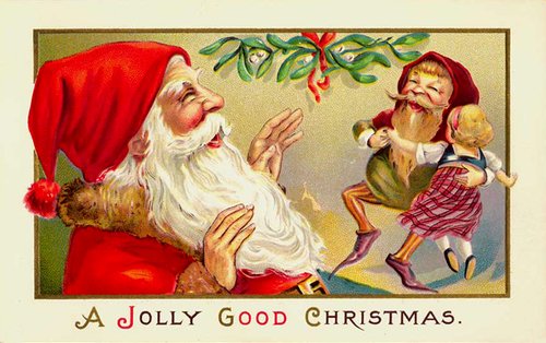 Victorian Santa & Children Christmas Greeting Card