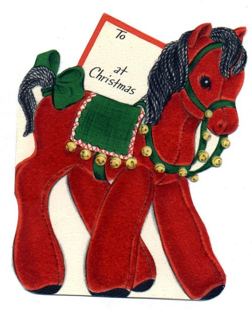 Vintage Christmas Card Die-Cut Horse in Red Coat, Early 1900s
