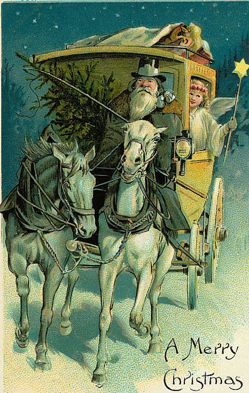 Victorian Santa Claus Horse Carriage Christmas Greeting Card