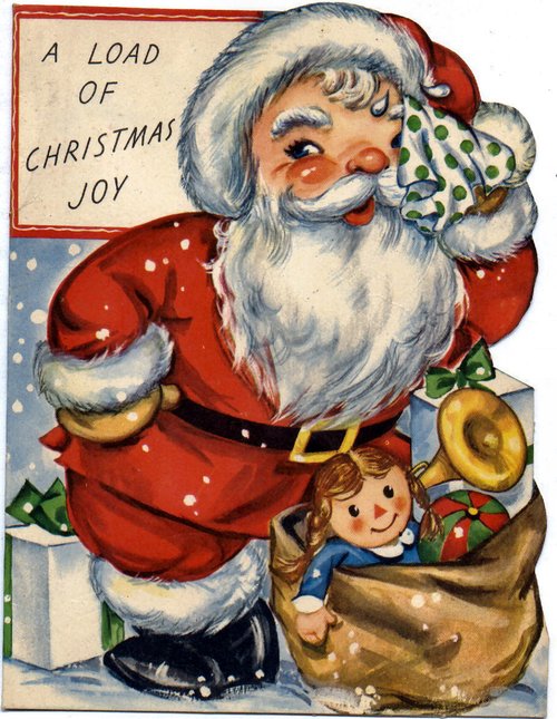 Vintage Santa Christmas Joy Die-Cut Greeting Card 1920s