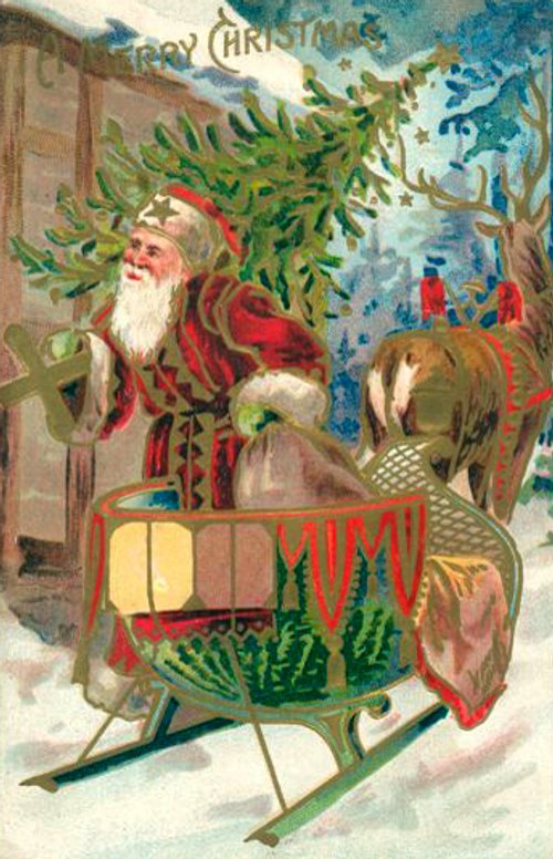 Victorian Santa Sleigh Christmas Greeting Card with Toys
