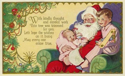 Vintage Christmas Santa with Children Greeting Card, Early 1900s