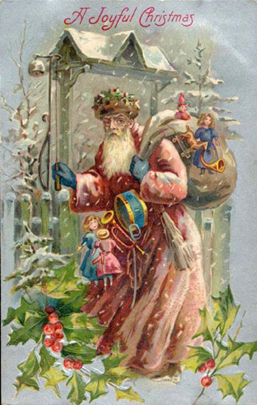 Victorian Christmas Santa Claus Greeting Card with Children