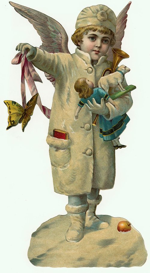 Victorian Angel with Trumpet & Children Die-Cut Greeting Card