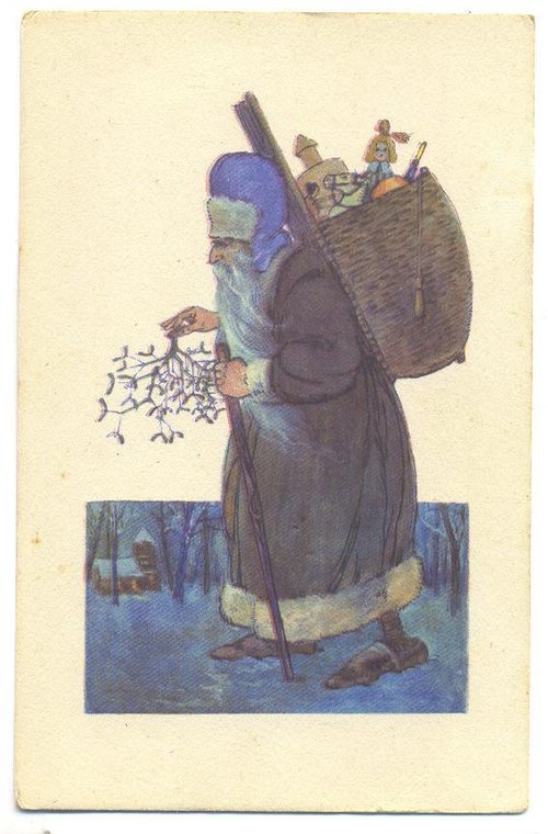 Vintage Santa Claus Christmas Card, Blue Robed St. Nicholas