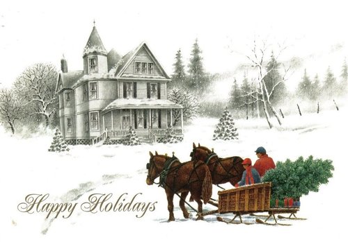 Vintage Victorian Christmas Horse Sleigh Holiday Greeting Card