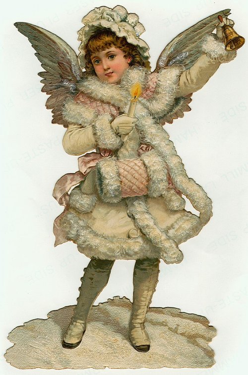 Victorian Angel Die-Cut Greeting Card with Bell and Candle