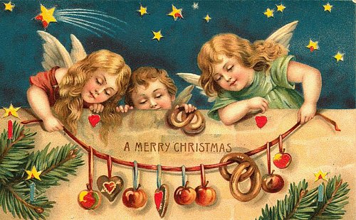 Victorian Christmas Angels Greeting Card with Ornaments