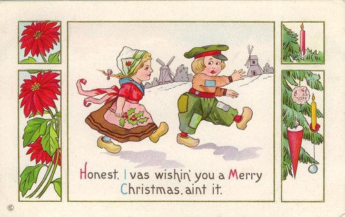 Vintage Dutch Children Christmas Card, Early 1900s Holiday Greeting