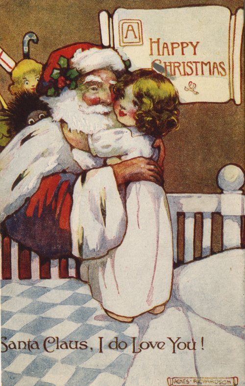 Vintage Santa Christmas Card with Child, Early 1900s Holiday Greeting