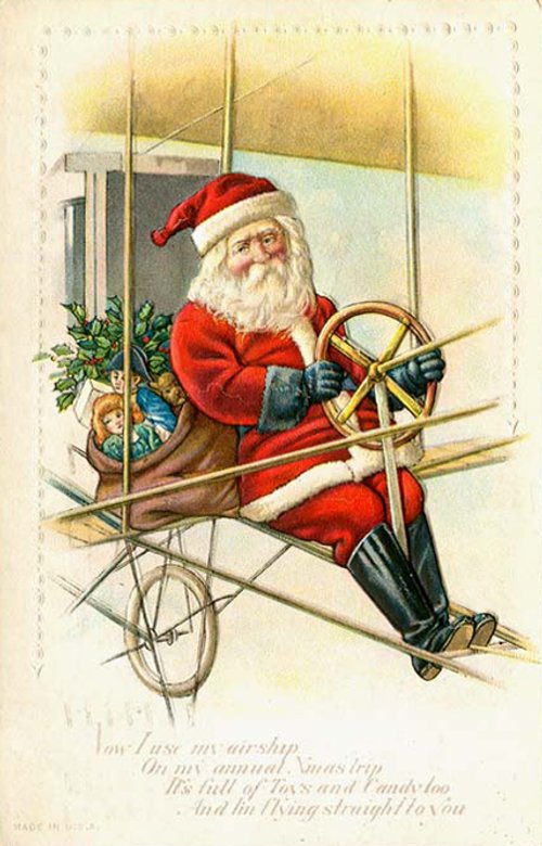 Victorian Christmas Santa Airship Greeting Card