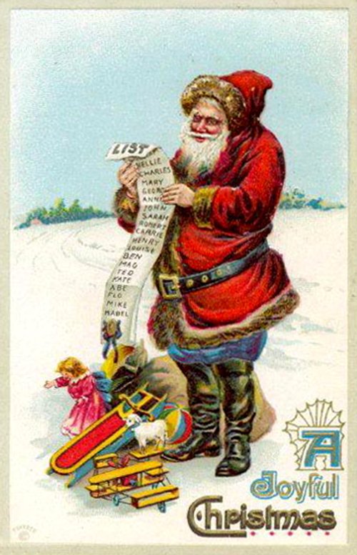 Victorian Santa Claus Christmas Greeting Card with Toy List