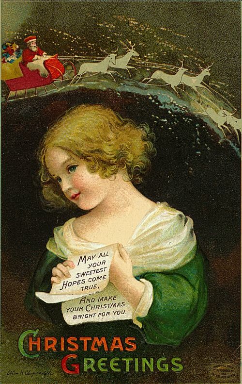 Vintage Christmas Greeting Card with Angel Girl, 1900s