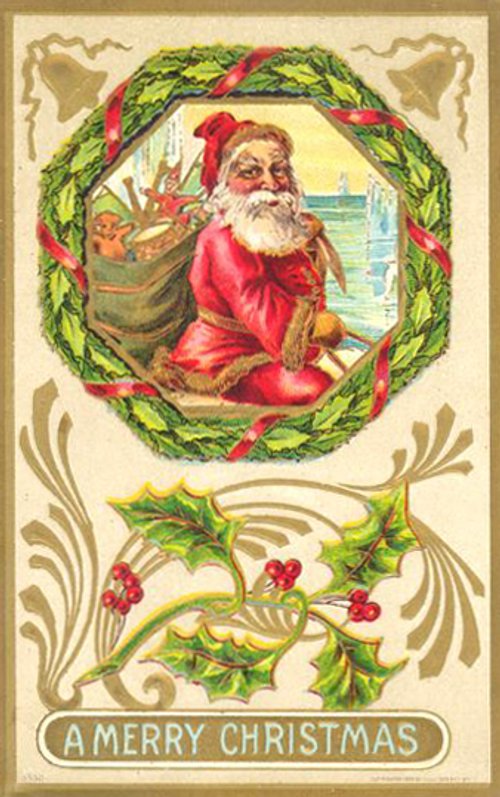 Victorian Santa Claus Christmas Greeting Card, 1880s-1890s