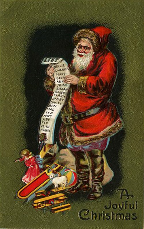 Victorian Santa Claus Christmas Card with Naughty & Nice List