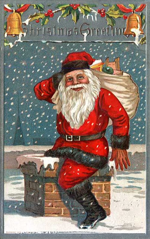 Victorian Christmas Greeting Card Santa Claus Red Suit