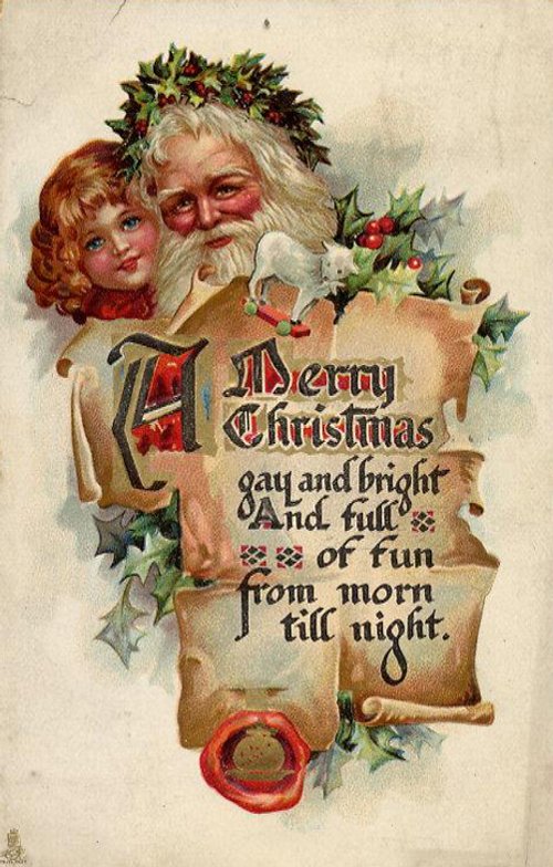 Vintage Merry Christmas Card with Santa & Child, Early 1900s