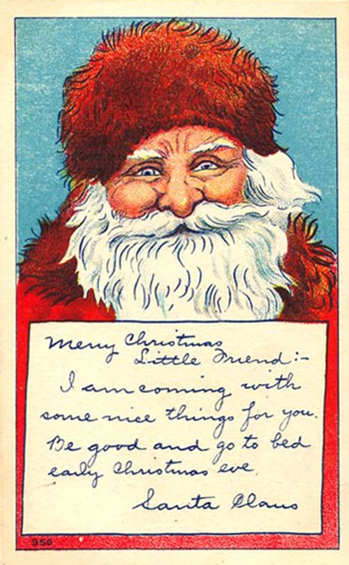 Vintage Santa Christmas Greeting Card with Handwritten Message