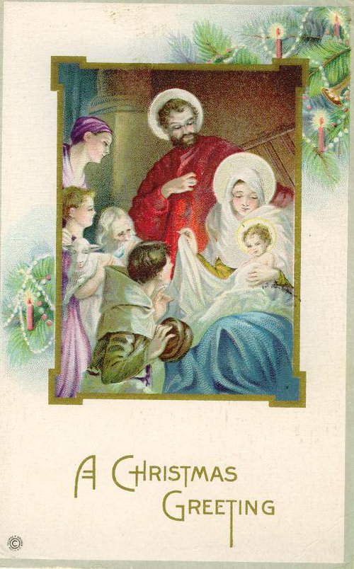 Victorian Christmas Greeting Card - Holy Family Religious Scene