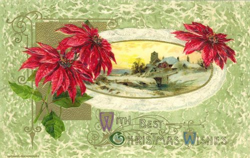 Victorian Christmas Wishes Poinsettia Greeting Card