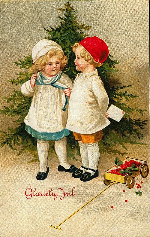 Scandinavian Christmas Children Vintage Greeting Card