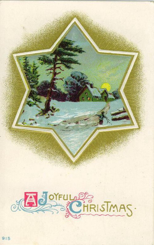 Vintage Christmas Card Star Frame Winter Scene Edwardian Era