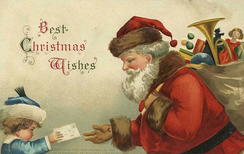 Victorian Santa Christmas Wishes Greeting Card