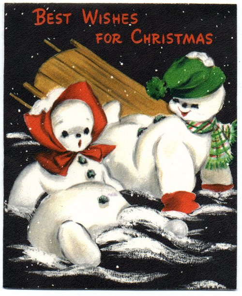 Vintage Christmas Snowman Greeting Card, Early 1900s Winter