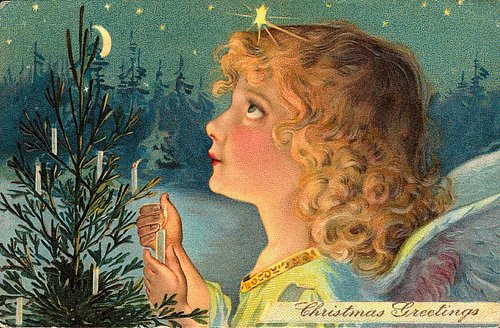 Victorian Angel Christmas Greetings Vintage Card