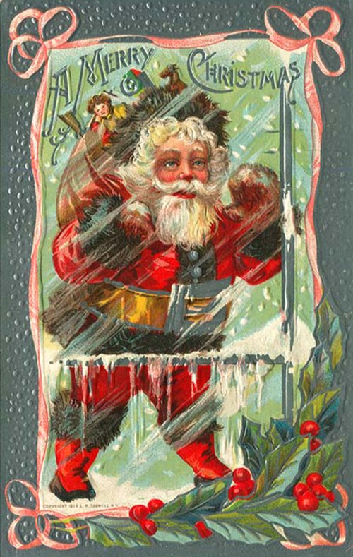 Victorian Santa Christmas Greeting Card with Snowy Winter Scene