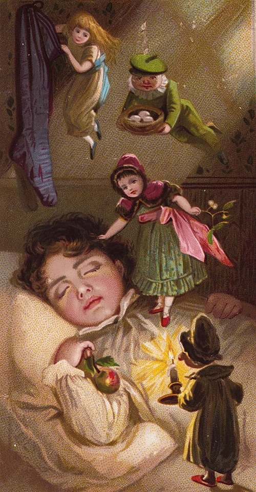 Victorian Dream Greeting Card with Fairies and Sleeping Child