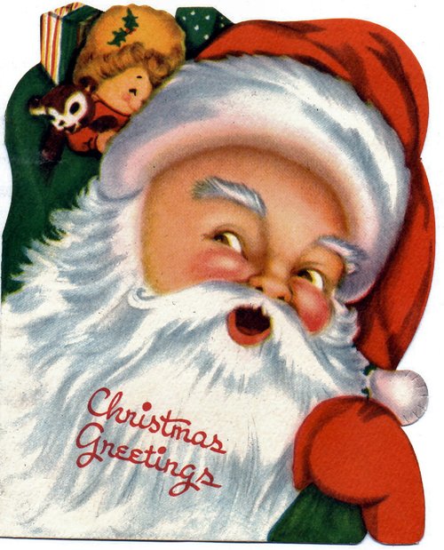 Vintage Santa Claus Christmas Greeting Card Die-Cut, Early 1900s