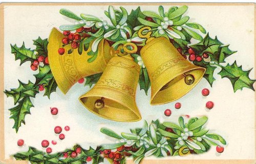 Victorian Christmas Bells Holly Mistletoe Greeting Card