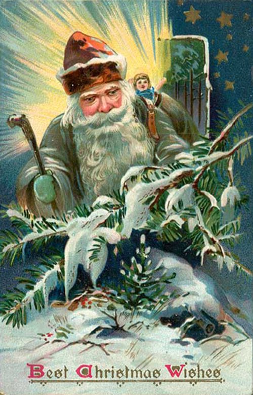Victorian Santa Christmas Wishes Greeting Card | 1890s