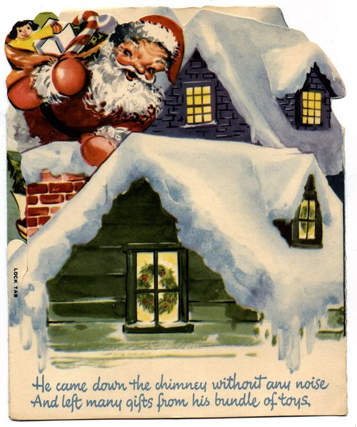 Vintage Santa Chimney Christmas Card, Golden Age Design
