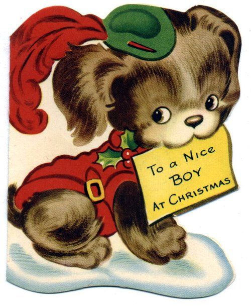 Vintage Christmas Puppy Greeting Card | 1920s-1930s Die-Cut