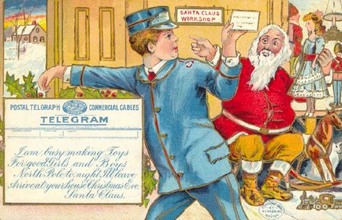 Victorian Santa Workshop Telegram Card - Christmas Toy Factory