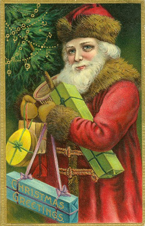 Victorian Santa Claus Christmas Greeting Card with Gifts